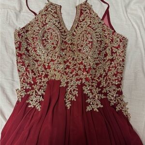 Wine -colored evening gown